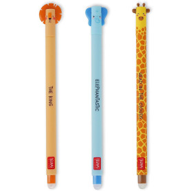 SET 3 PENNE GEL CANCELLABILI-LION- ELEPHANT+GIRAFFE LEGAMI