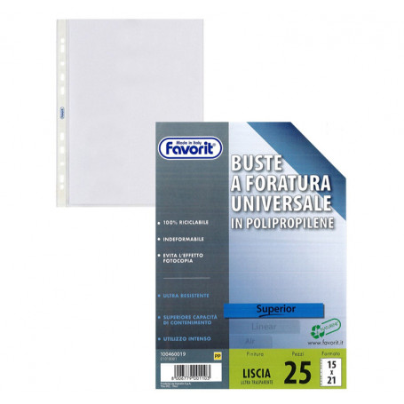 BUSTE A FORATURA UNIVERSALE 15X21 CONF.25PZ FAVORIT SUPERIOR